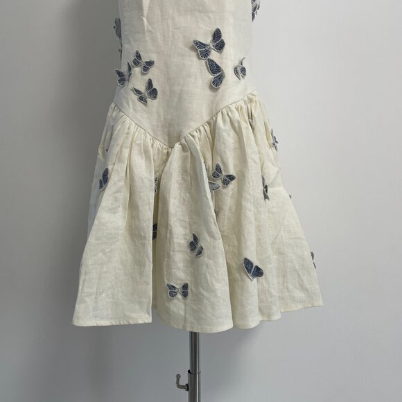AGUA BY AGUA BENDITA Pluma Lymanopoda appliquéd gathered linen mini dress - Picture 7 of 13